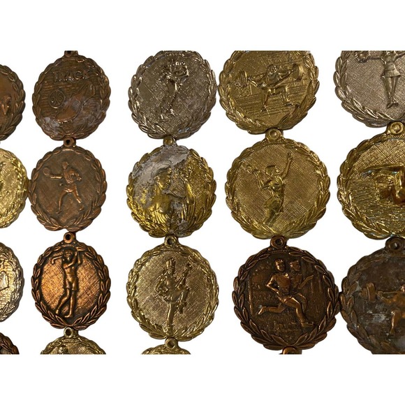 HUGE Vtg Lot Sports 100+ Medals Awards All Metal Sports Track Volleyball Archery - Picture 10 of 16